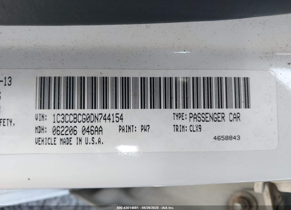 2013 CHRYSLER 200 VIN: 1C3CCBCG0DN744154