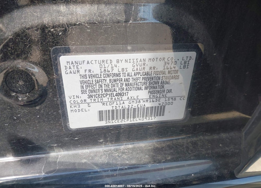 2014 NISSAN VERSA NOTE SV VIN: 3N1CE2CP1EL409317