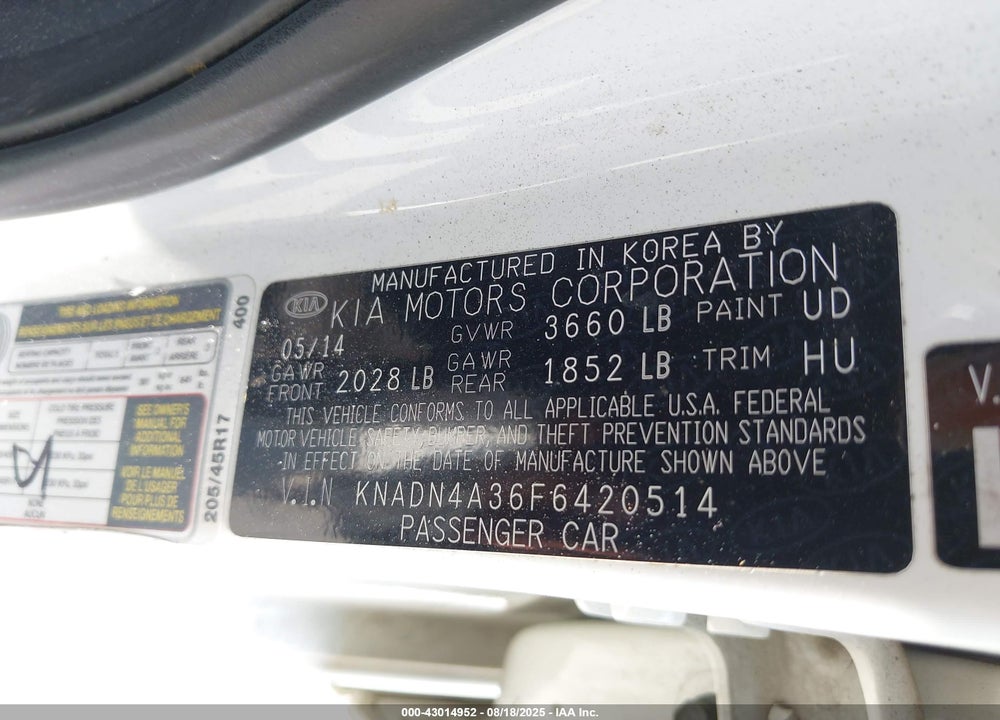 2015 KIA RIO SX VIN: KNADN4A36F6420514