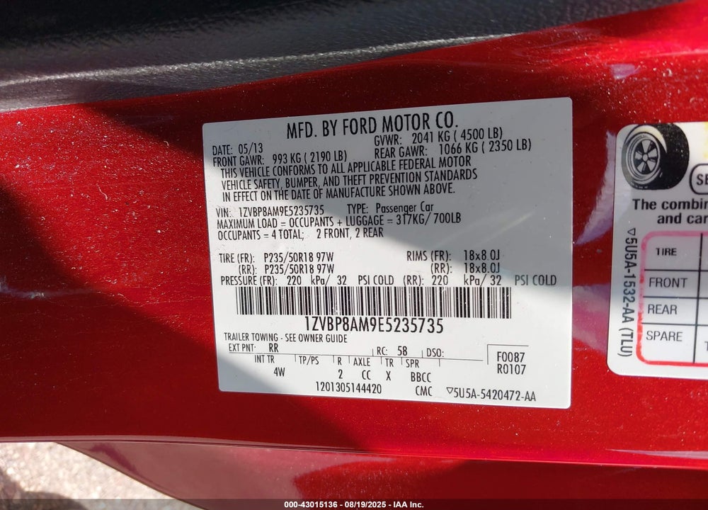 2014 FORD MUSTANG VIN: 1ZVBP8AM9E5235735