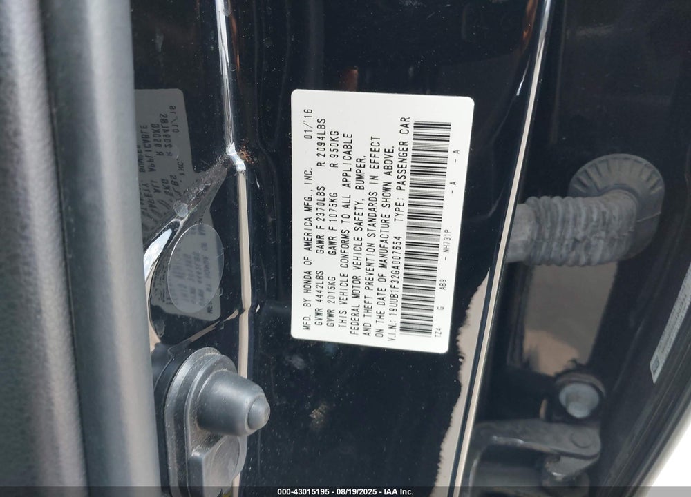 2016 ACURA TLX VIN: 19UUB1F32GA007654