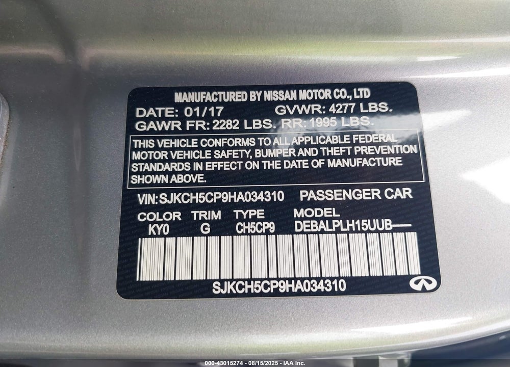 2017 INFINITI QX30 VIN: SJKCH5CP9HA034310