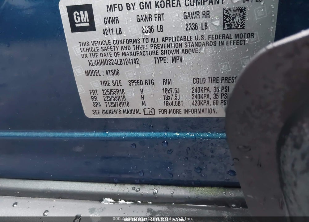2020 BUICK ENCORE GX VIN: KL4MMDS24LB124142