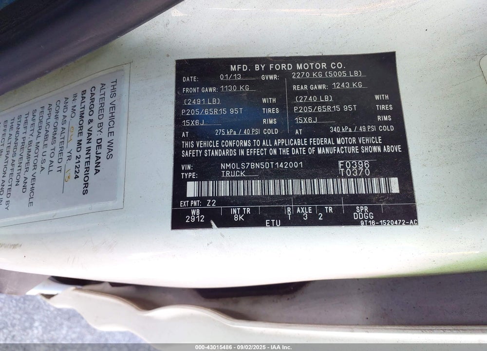2013 FORD TRANSIT CONNECT XLT VIN: NM0LS7BN5DT142001