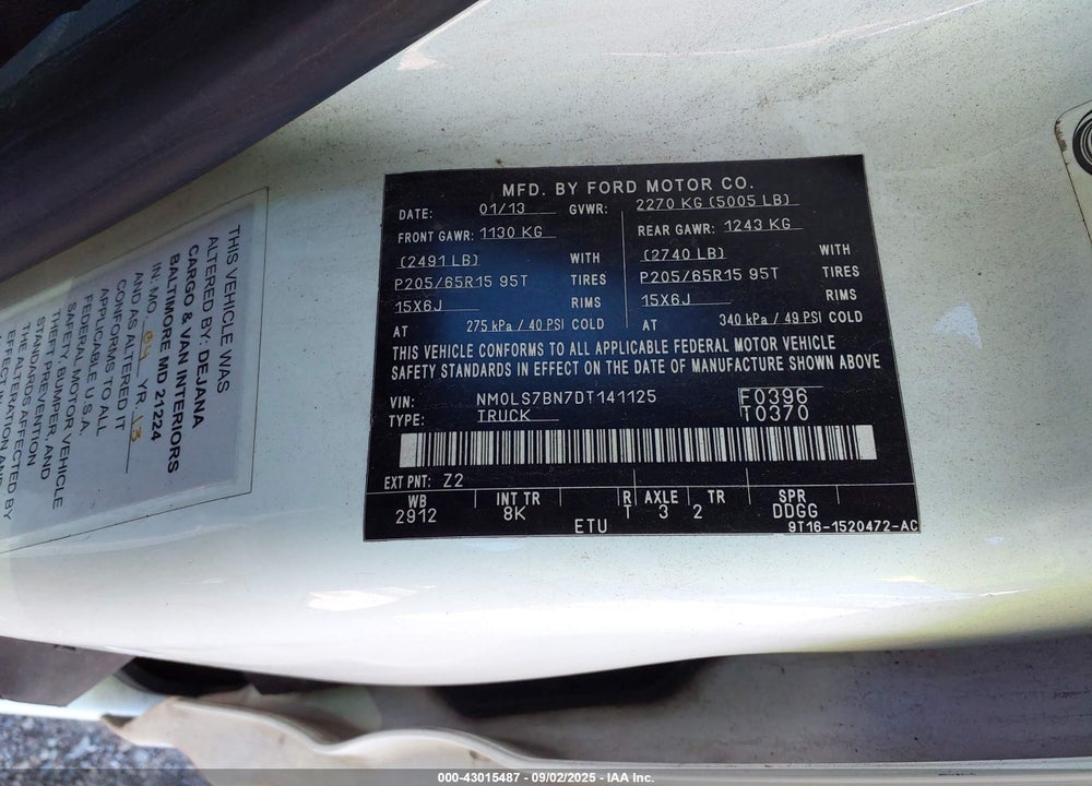 2013 FORD TRANSIT CONNECT XLT VIN: NM0LS7BN7DT141125