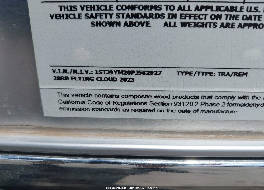 2023 AIRSTREAM OTHER VIN: 1STJ9YM20PJ562927