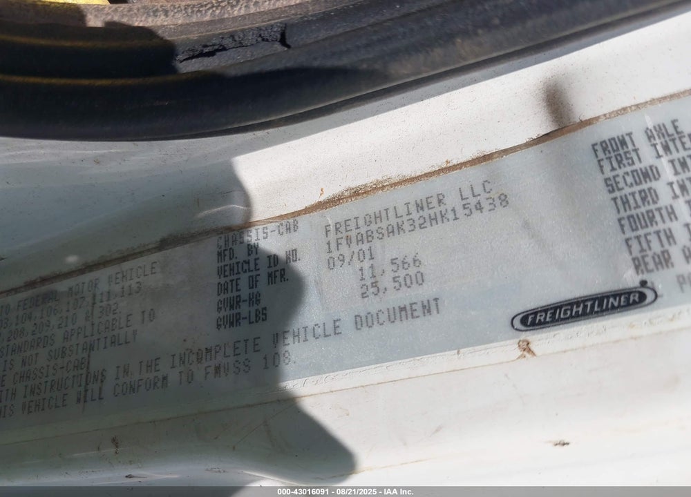 2002 FREIGHTLINER MEDIUM CONVENTIONAL FL70 VIN: 1FVABSAK32HK15438