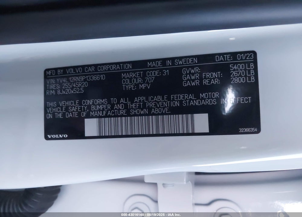 2023 VOLVO XC60 VIN: YV4L12RN9P1336610