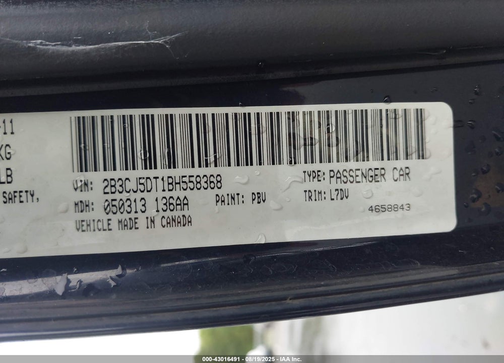 2011 DODGE CHALLENGER VIN: 2B3CJ5DT1BH558368