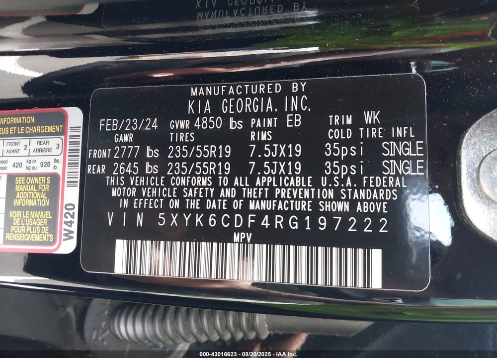 2024 KIA SPORTAGE VIN: 5XYK6CDF4RG197222
