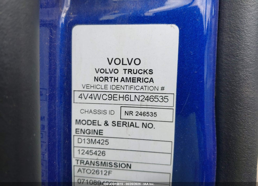 2020 VOLVO VNR VIN: 4V4WC9EH6LN246535