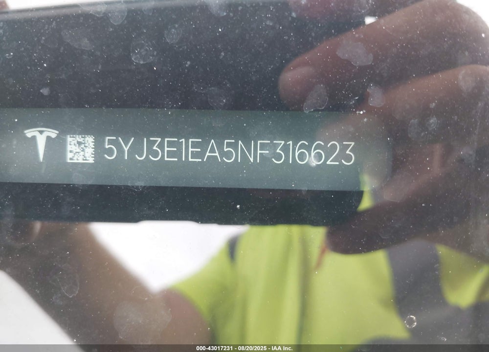 2022 TESLA MODEL 3 VIN: 5YJ3E1EA5NF316623