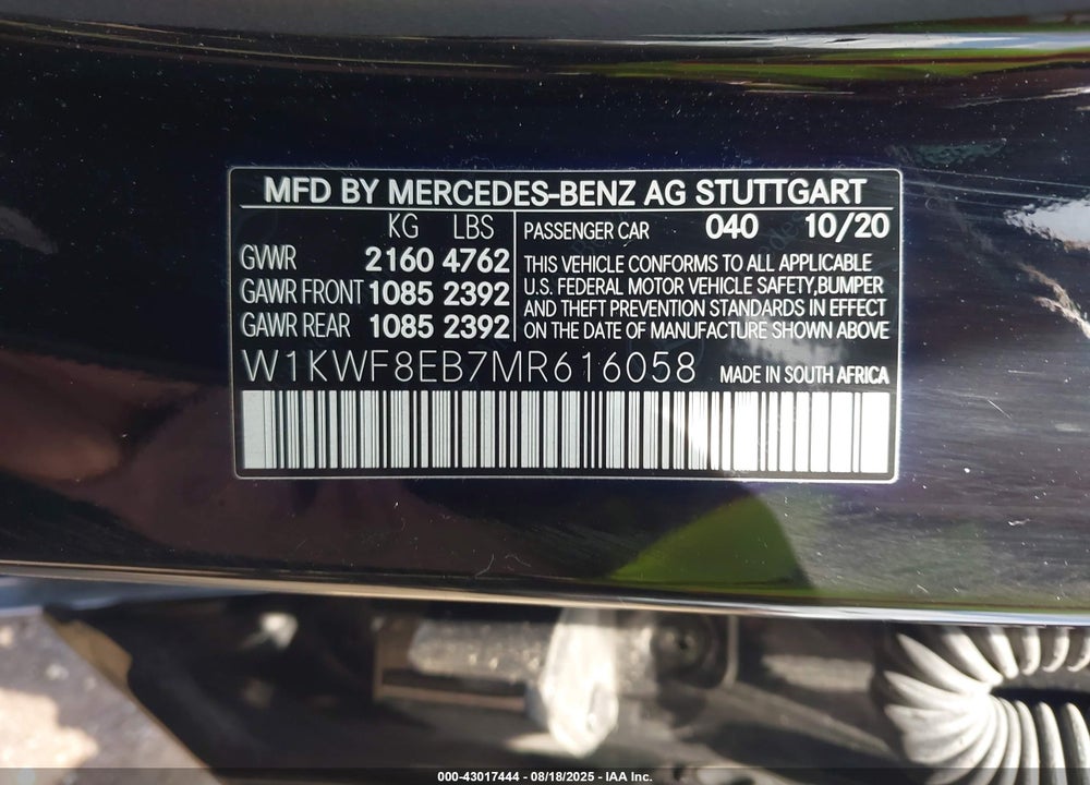2021 MERCEDES-BENZ C CLASS VIN: W1KWF8EB7MR616058