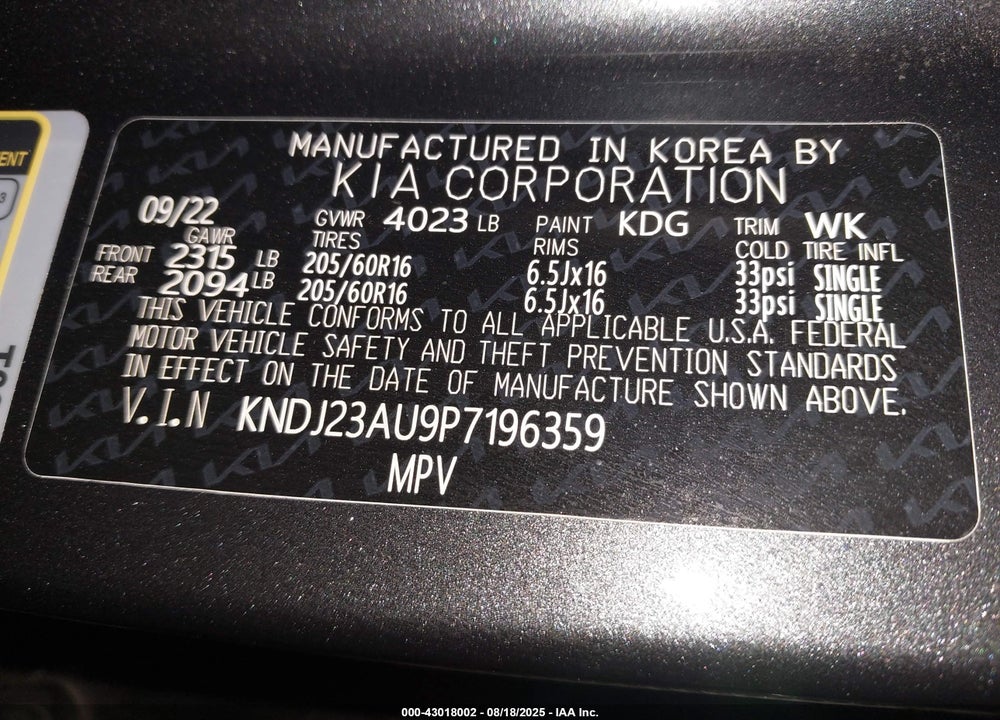 2023 KIA SOUL !/+/S VIN: KNDJ23AU9P7196359