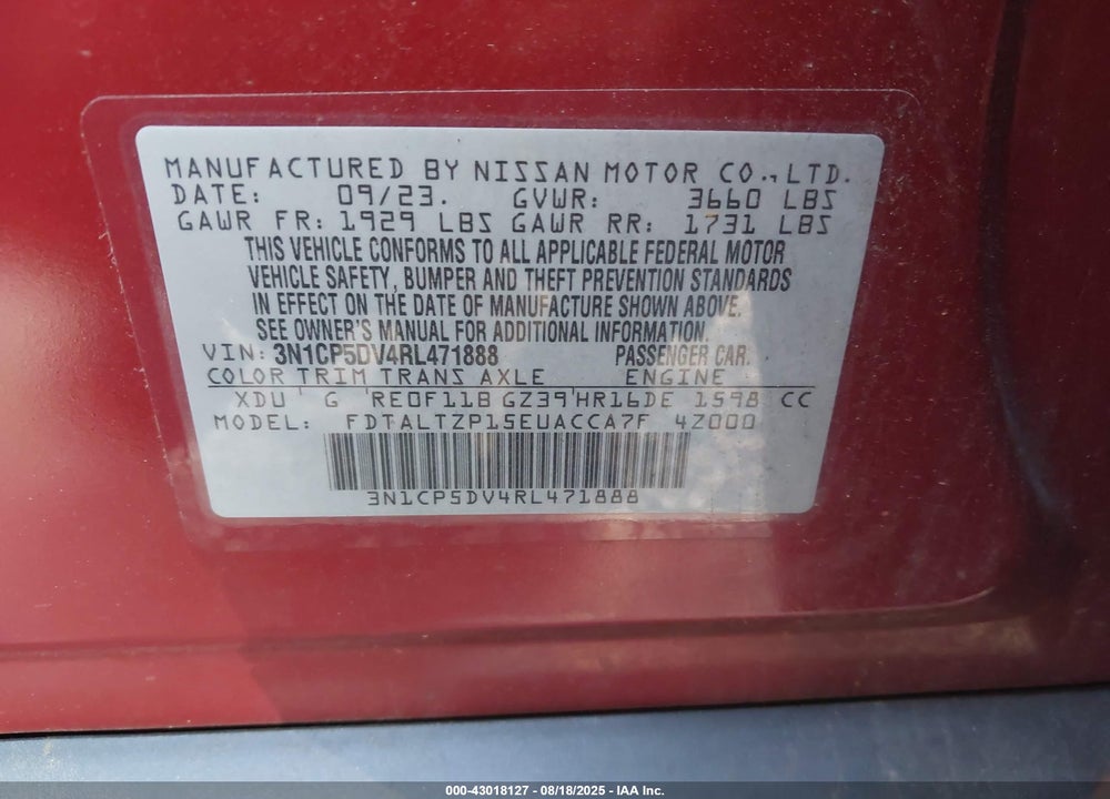 2024 NISSAN KICKS VIN: 3N1CP5DV4RL471888