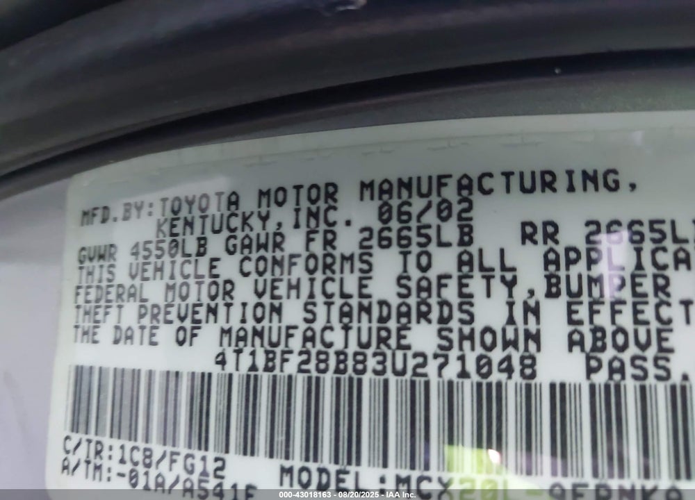 2003 TOYOTA AVALON XL VIN: 4T1BF28B83U271048