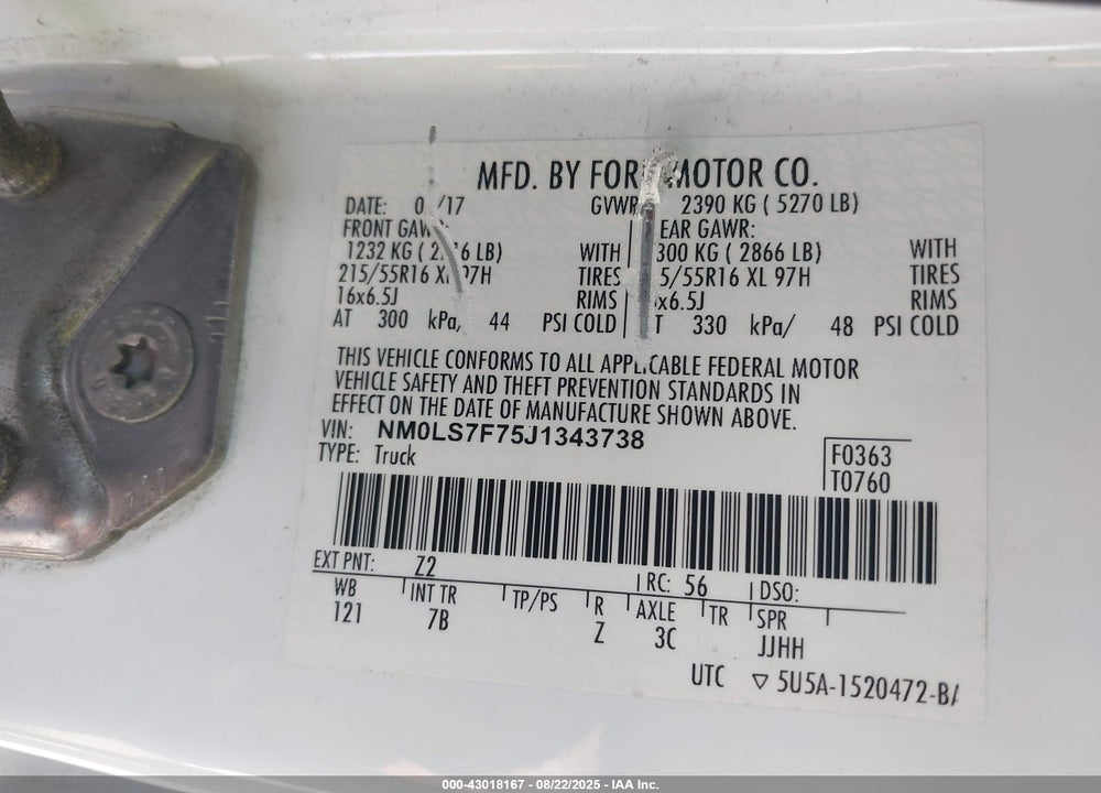 2018 FORD TRANSIT CONNECT XLT VIN: NM0LS7F75J1343738