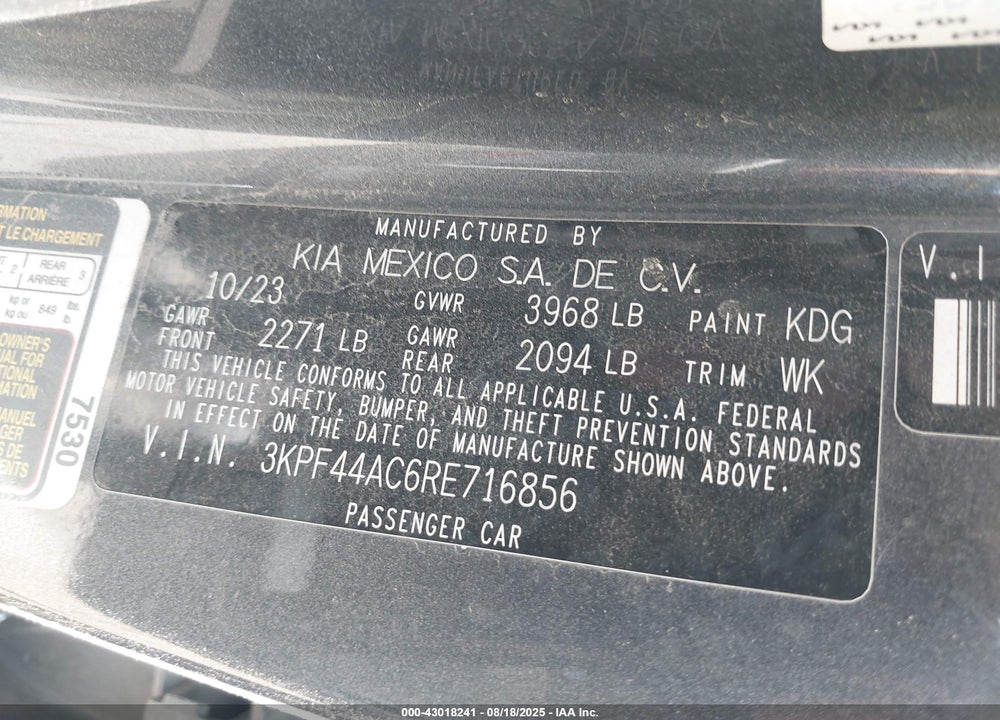 2024 KIA FORTE GT VIN: 3KPF44AC6RE716856