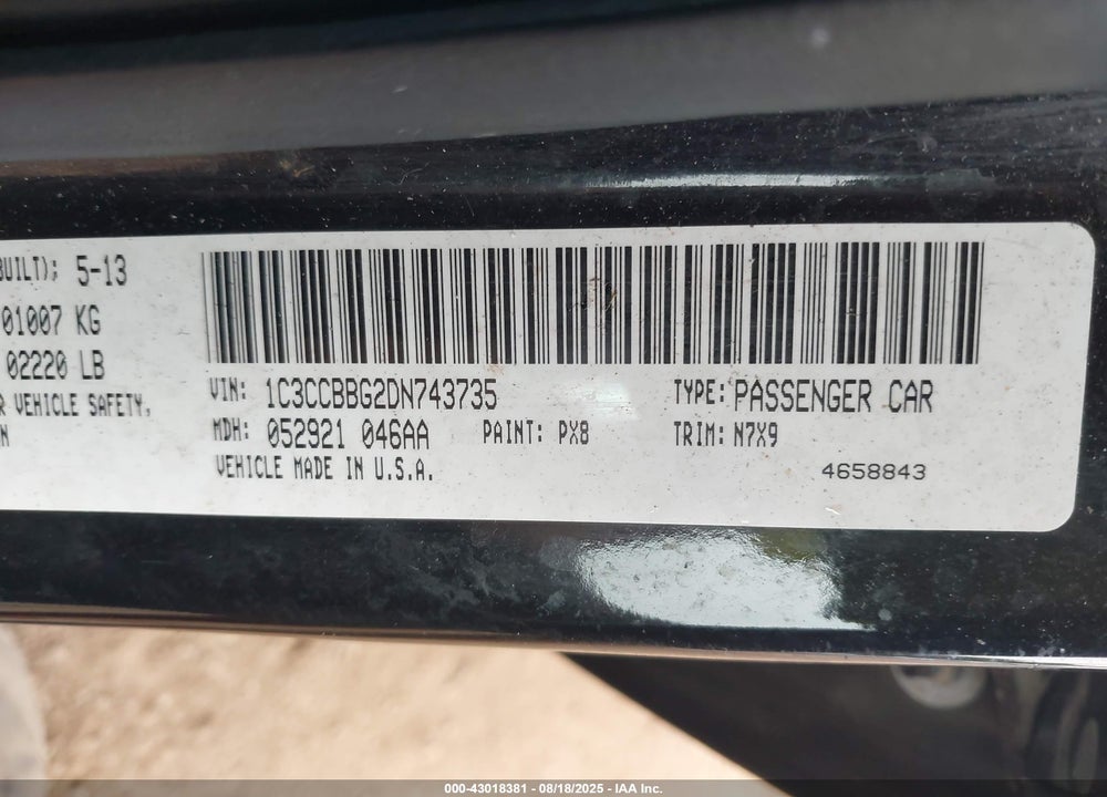 2013 CHRYSLER 200 VIN: 1C3CCBBG2DN743735