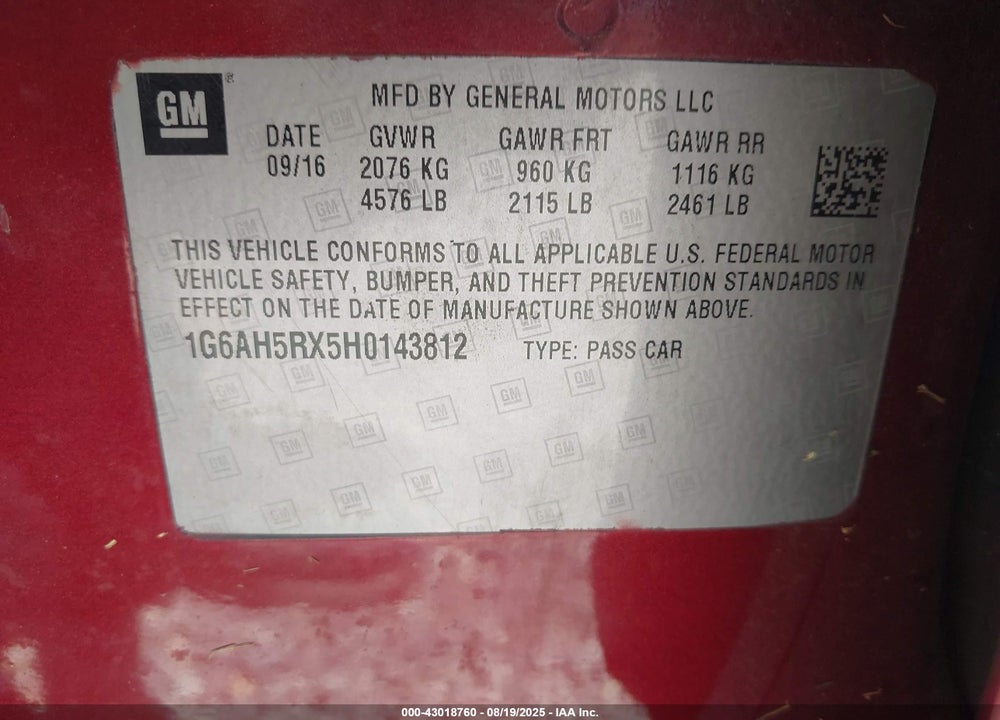 2017 CADILLAC ATS VIN: 1G6AH5RX5H0143812