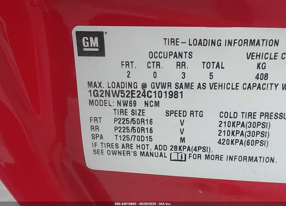 2004 PONTIAC GRAND AM VIN: 1G2NW52E24C101981