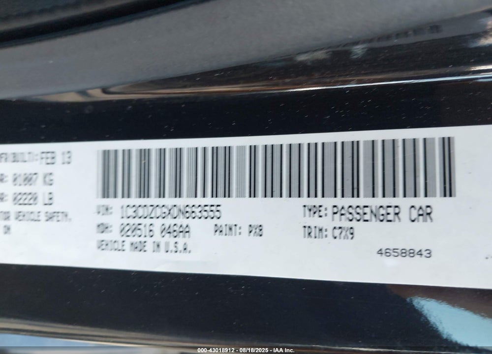 2013 DODGE AVENGER VIN: 1C3CDZCGXDN663555
