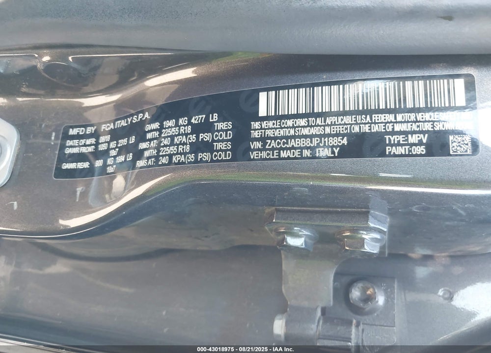 2018 JEEP RENEGADE VIN: ZACCJABB8JPJ18854