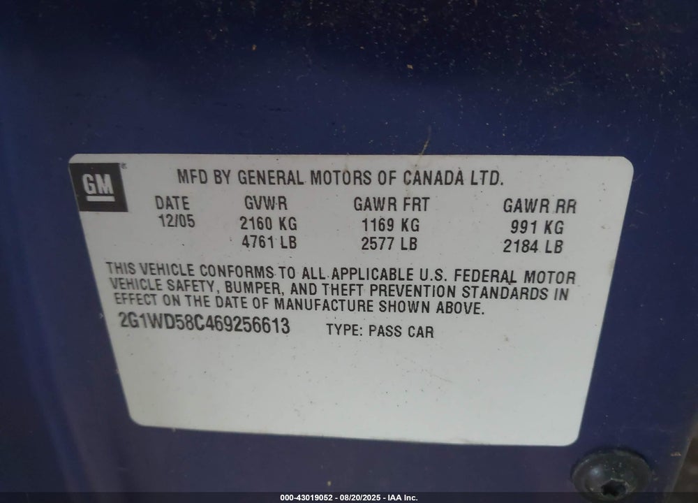 2006 CHEVROLET IMPALA  SS VIN: 2G1WD58C469256613