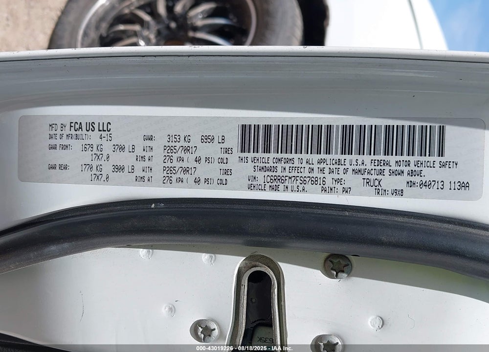 2015 RAM 1500 VIN: 1C6RR6FM7FS676816