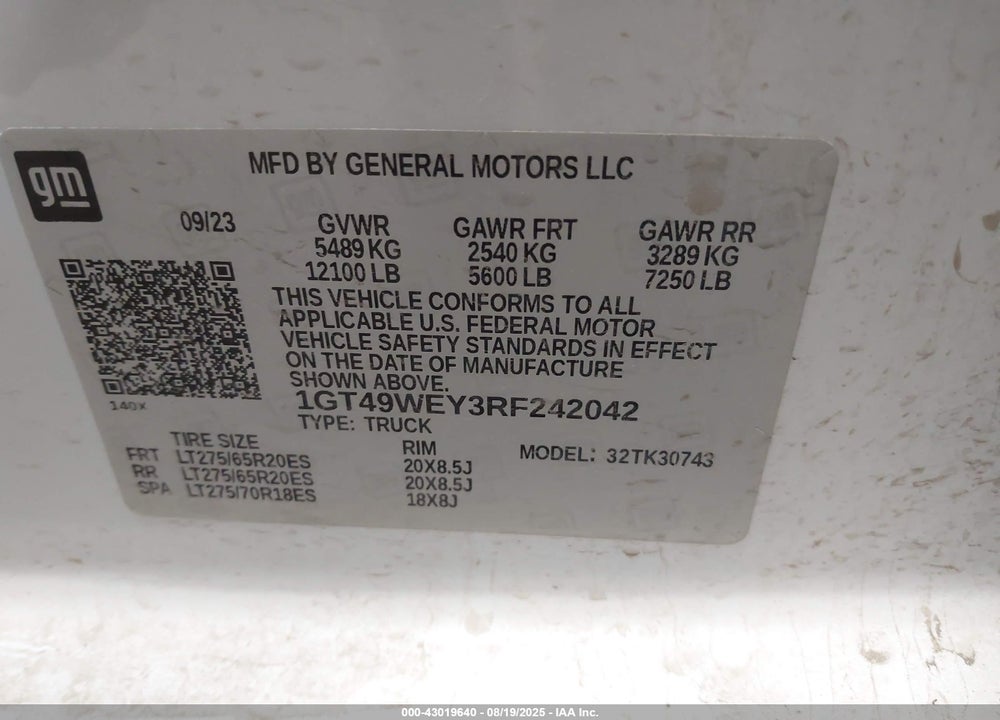 2024 GMC SIERRA 3500HD 4WD  STANDARD BED DENALI VIN: 1GT49WEY3RF242042