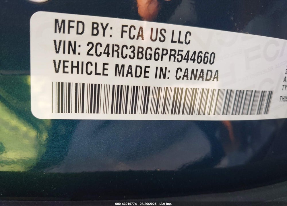 2023 CHRYSLER PACIFICA TOURING L AWD VIN: 2C4RC3BG6PR544660