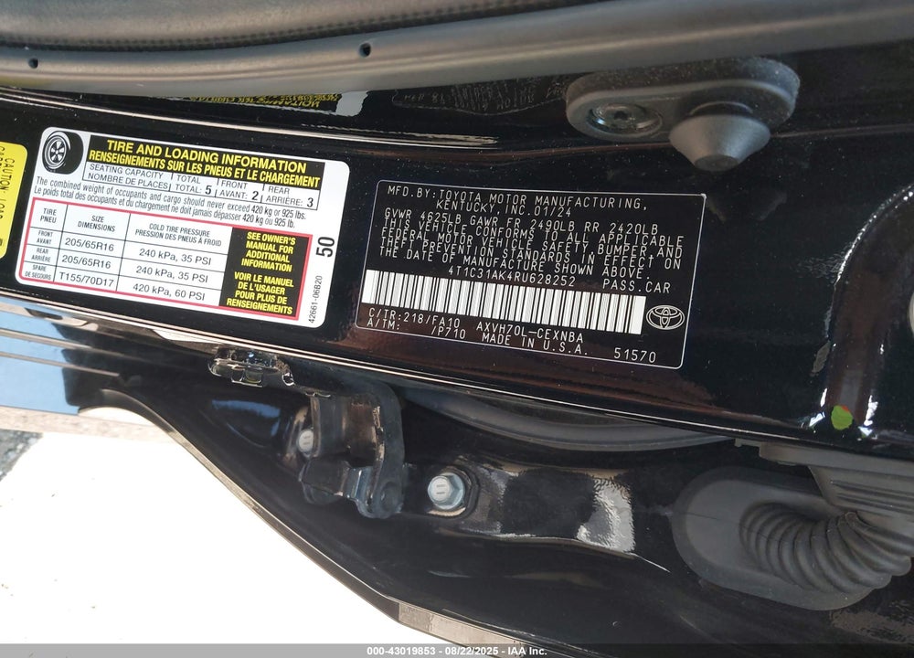 2024 TOYOTA CAMRY HYBRID VIN: 4T1C31AK4RU628252