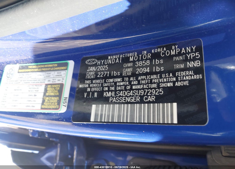 2025 HYUNDAI ELANTRA VIN: KMHLS4DG4SU972925