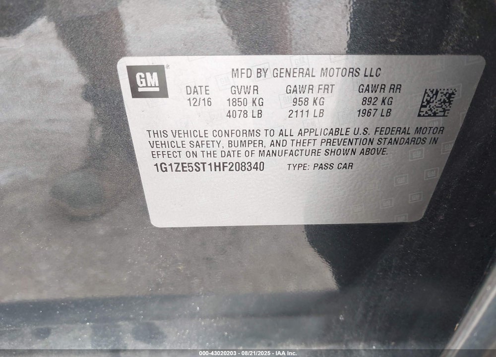 2017 CHEVROLET MALIBU VIN: 1G1ZE5ST1HF208340