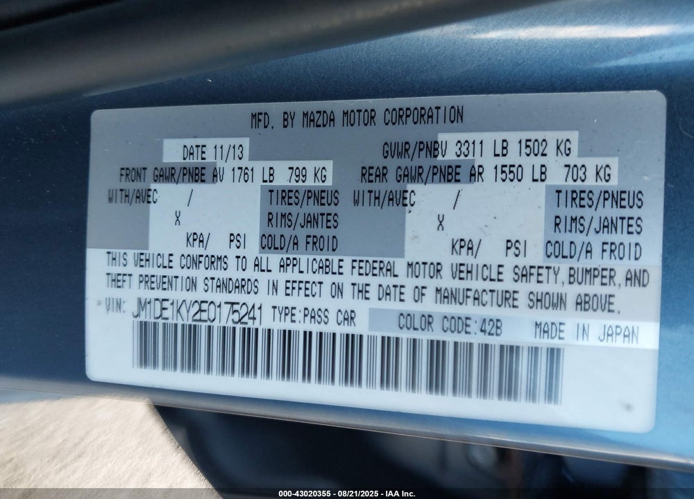 2014 MAZDA 2 SPORT VIN: JM1DE1KY2E0175241