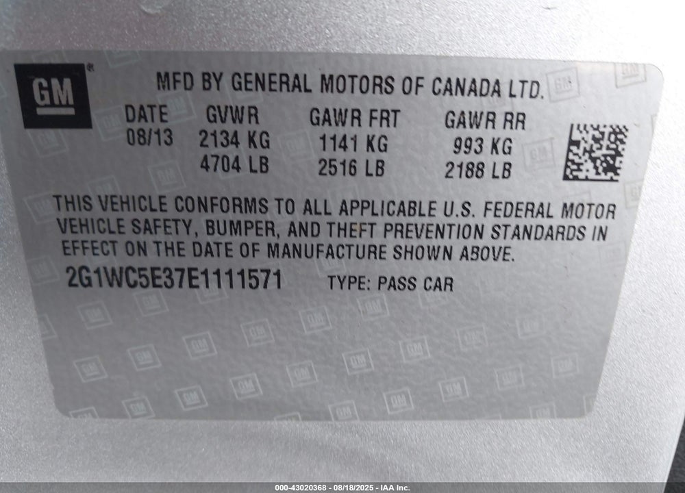 2014 CHEVROLET IMPALA LIMITED VIN: 2G1WC5E37E1111571