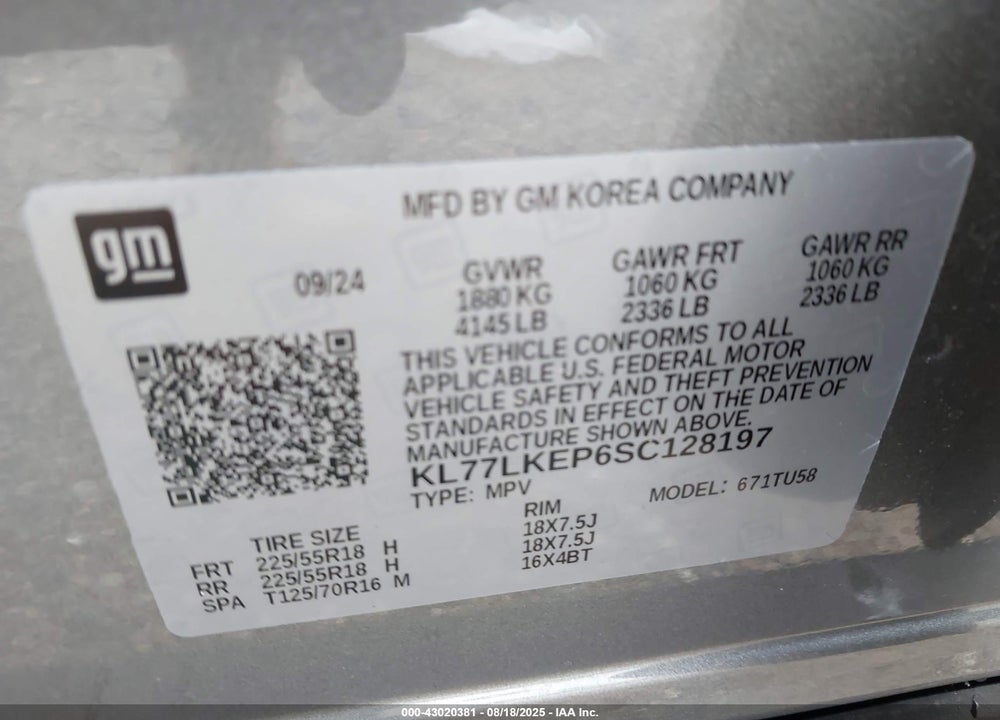 2025 CHEVROLET TRAX FWD ACTIV VIN: KL77LKEP6SC128197