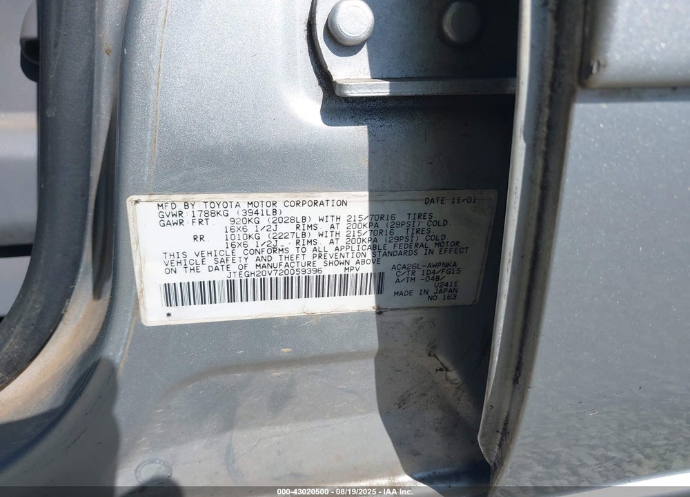 2002 TOYOTA RAV4 VIN: JTEGH20V720059396