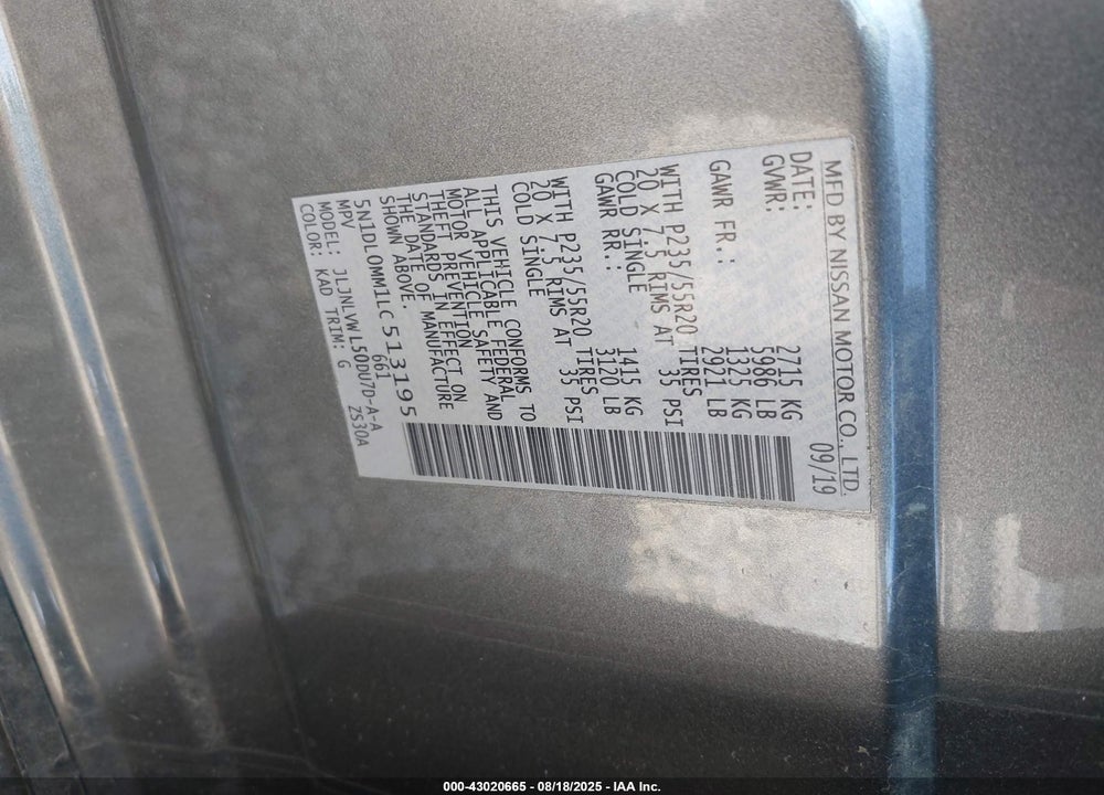 2020 INFINITI QX60 VIN: 5N1DL0MM1LC513195