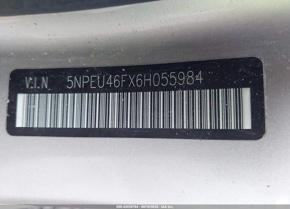 2006 HYUNDAI SONATA VIN: 5NPEU46FX6H055984