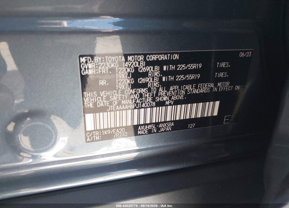 2023 TOYOTA VENZA VIN: JTEAAAAH6PJ140078