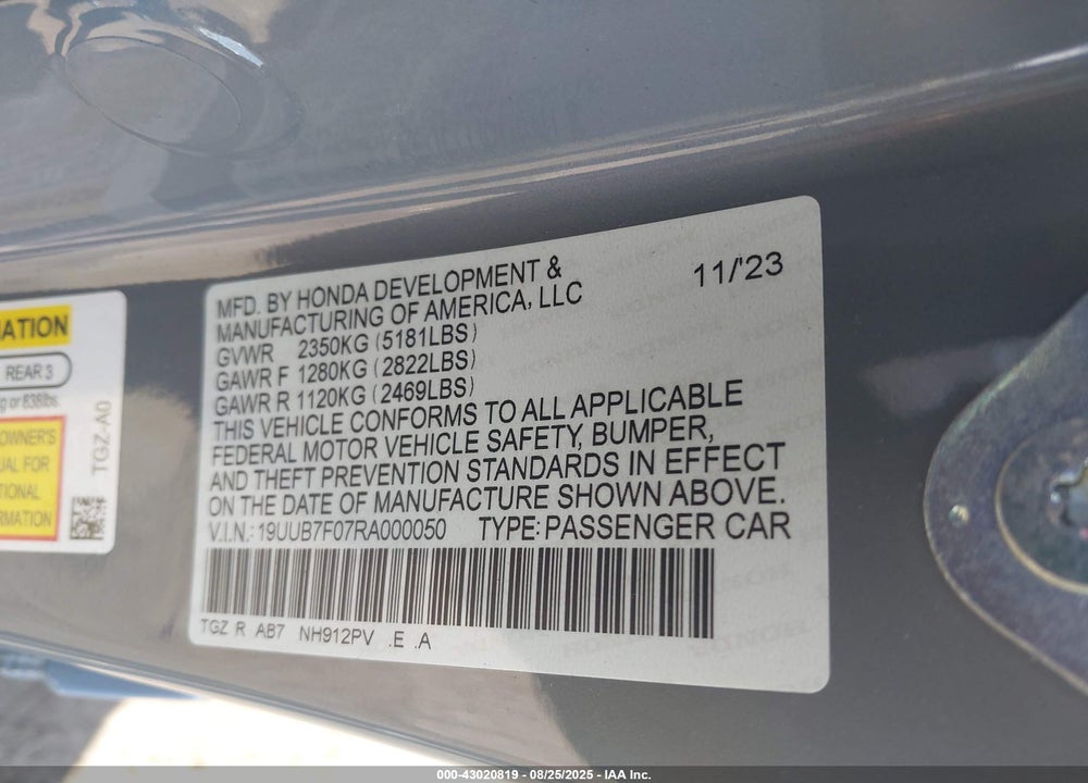2024 ACURA TLX TYPE S VIN: 19UUB7F07RA000050