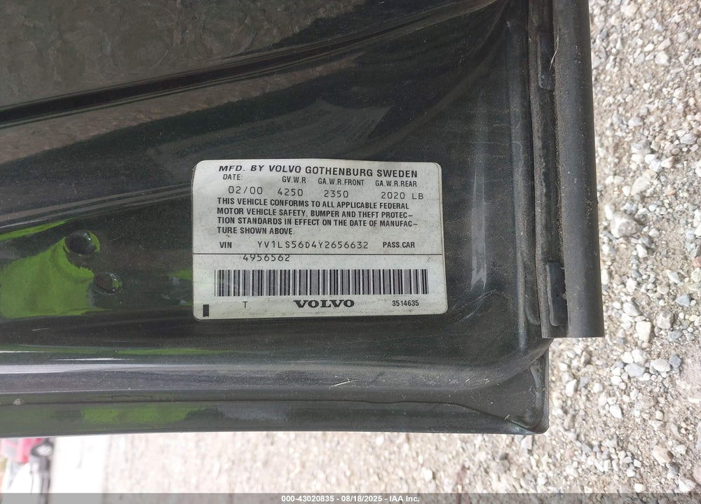 2000 VOLVO S70 VIN: YV1LS56D4Y2656632