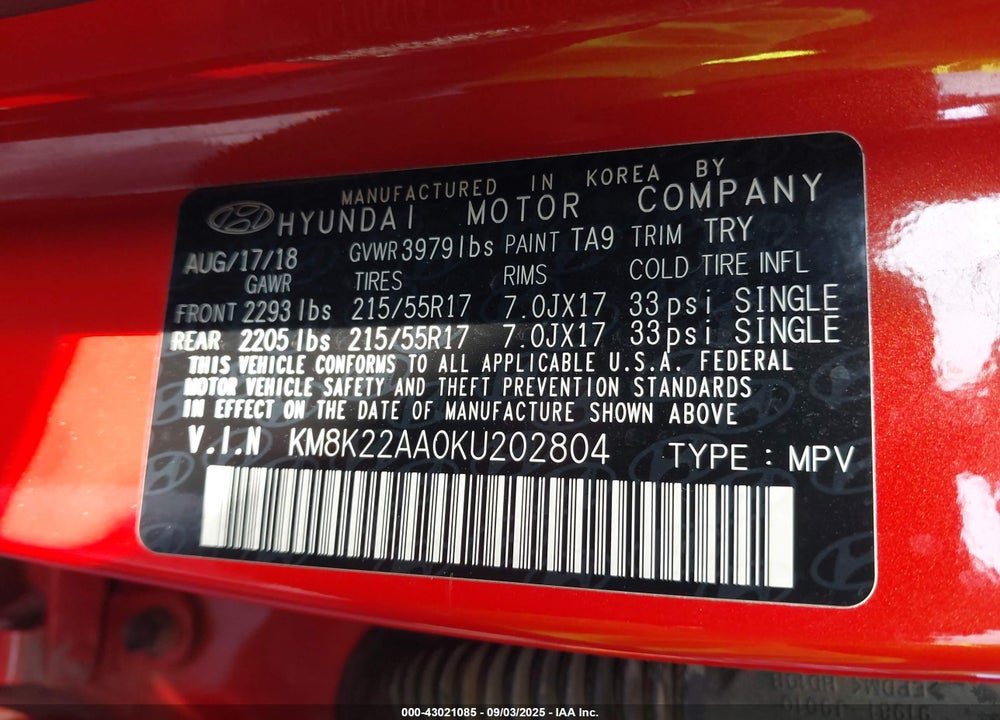 2019 HYUNDAI KONA VIN: KM8K22AA0KU202804