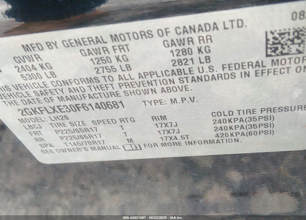 2015 GMC TERRAIN VIN: 2GKFLXE30F6140681