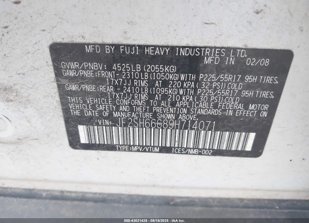 2009 SUBARU FORESTER 2.5XT LIMITED VIN: JF2SH66689H714071