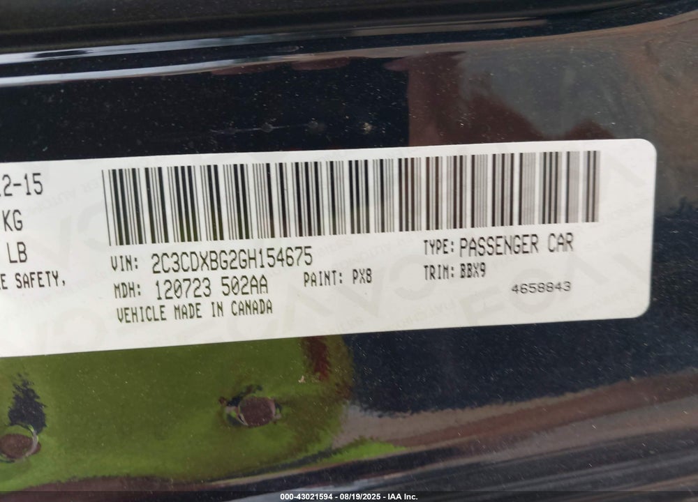 2016 DODGE CHARGER VIN: 2C3CDXBG2GH154675