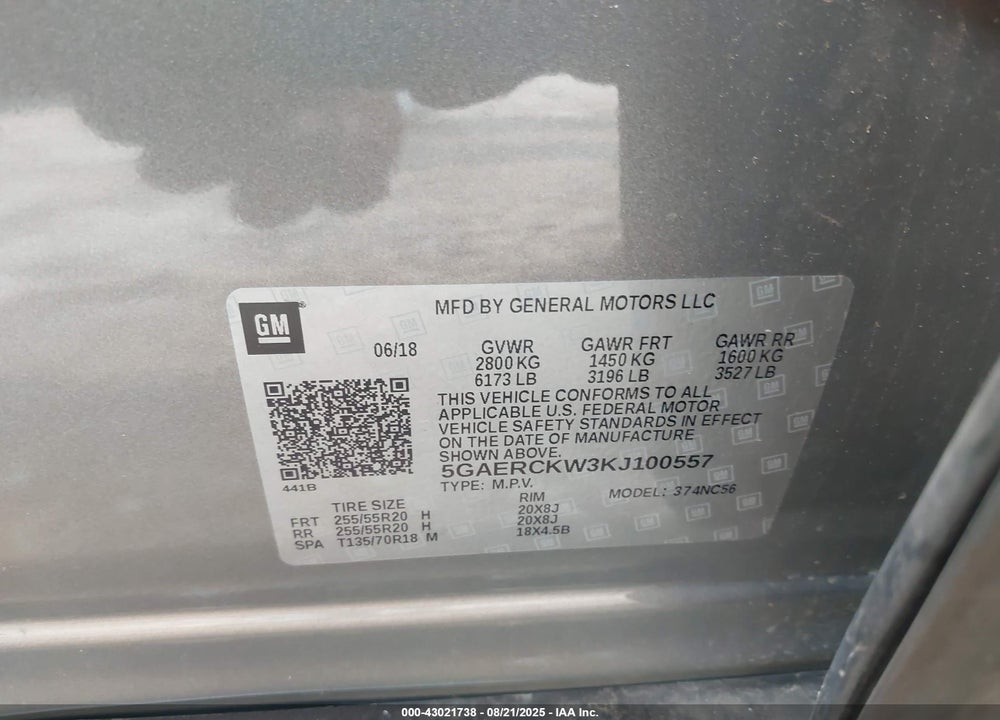 2019 BUICK ENCLAVE FWD PREMIUM VIN: 5GAERCKW3KJ100557
