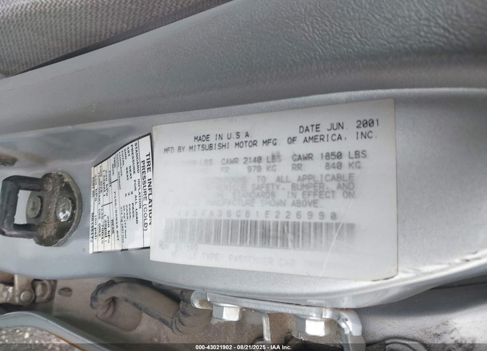 2001 MITSUBISHI GALANT DE VIN: 4A3AA36G61E226990