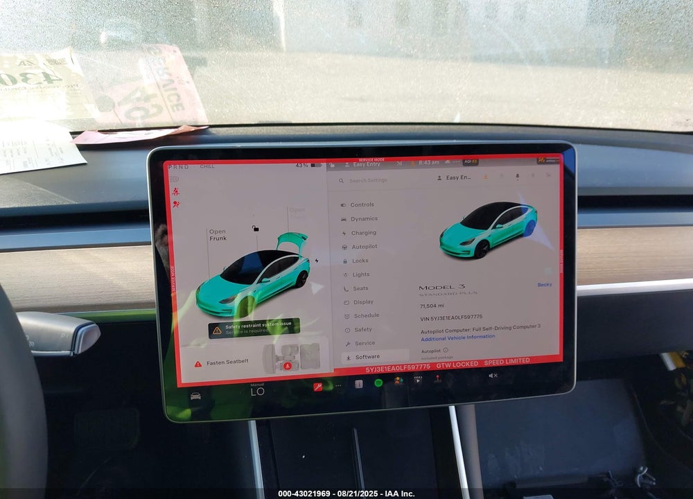 2020 TESLA MODEL 3 STANDARD RANGE PLUS REAR-WHEEL DRIVE/STANDARD RANGE REAR-WHEEL DRIVE VIN: 5YJ3E1EA0LF597775
